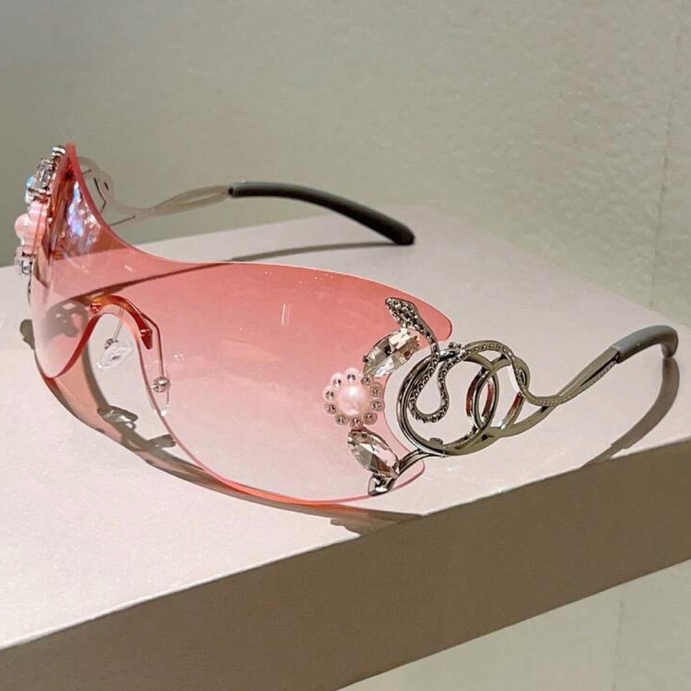 Women's Pink Crystal-Embellished Shield Sunglasses